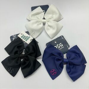 Three Pack of Softball Hair Tie Bows - One Each of Blue/White/Black